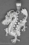 Sterling Silver Diamond-Cut Big Dragon Charm Pendant