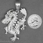 Sterling Silver Diamond-Cut Big Dragon Charm Pendant