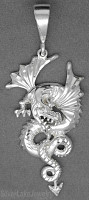 Sterling Silver Diamond-Cut Big Winged Dragon Charm Pendant