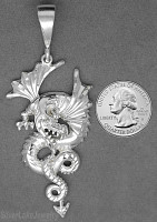 Sterling Silver Diamond-Cut Big Winged Dragon Charm Pendant