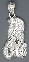 Sterling Silver Diamond-Cut Snake Cobra Charm Pendant