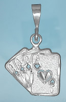 Sterling Silver Small Diamond-Cut Playing Cards Four Aces Charm Pendant