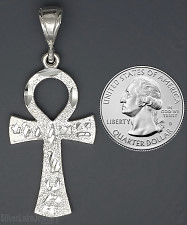 Sterling Silver Diamond-cut Ankh Ansate Cross Charm Pendant Egyptian Hieroglyphs