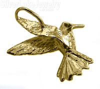 14K Gold Hummingbird Diamond-Cut Small Bird Charm Pendant - Click Image to Close
