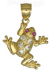 14K Gold Frog Toad w/Clear & Ruby Colored CZ Charm Pendant