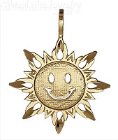 14K Gold Happy Face Smiley Sun Diamond-cut Charm Pendant