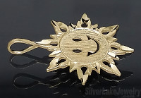 14K Gold Happy Face Smiley Sun Diamond-cut Charm Pendant