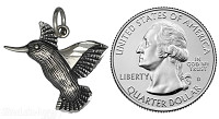 Sterling Silver Antiqued Diamond-cut Hummingbird Charm Pendant