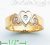 14K Gold 3Color 3 Hearts Ladies' Ring w/3 CZs