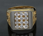 14K 2Tone White Yellow Gold Bull Taurus 12 Clear CZ Pave Men's Ring size 10