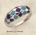 Sterling Silver Enamel Purple & Green Diamond Patterned Dome Ring Size 6