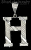 Sterling Silver Dia-cut Stripes Initial Letter H Charm Pendant