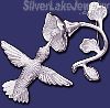 Sterling Silver Hummingbird Sucking Flower Brooch Pin