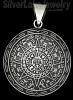 Sterling Silver Large Puffed Aztec Sun Calendar Pendant 37mm